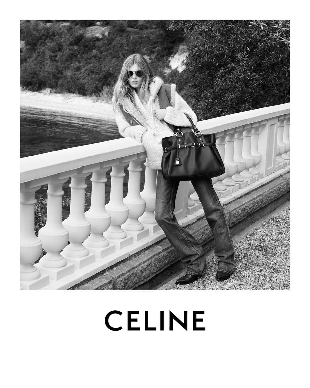 Celineのインスタグラム：「LA COLLECTION DES GRANDS CLASSIQUES 07  CELINE ANITA BAG   CELINE LEATHER  CELINE SHEARLING SLEEVLESS JACKET  CELINE KNITWEAR CELINE CASHMERE WOOL HOODIE  CELINE DENIM CELINE PEARL JEANS  CELINE METAL FRAME SUNGLASSES  COLLECTION AVAILABLE NOW IN STORES AND ON CELINE.COM  IDA @HEDISLIMANE PHOTOGRAPHY AND STYLING SAINT-JEAN-CAP-FERRAT MARCH 2023  #CELINEBYHEDISLIMANE」