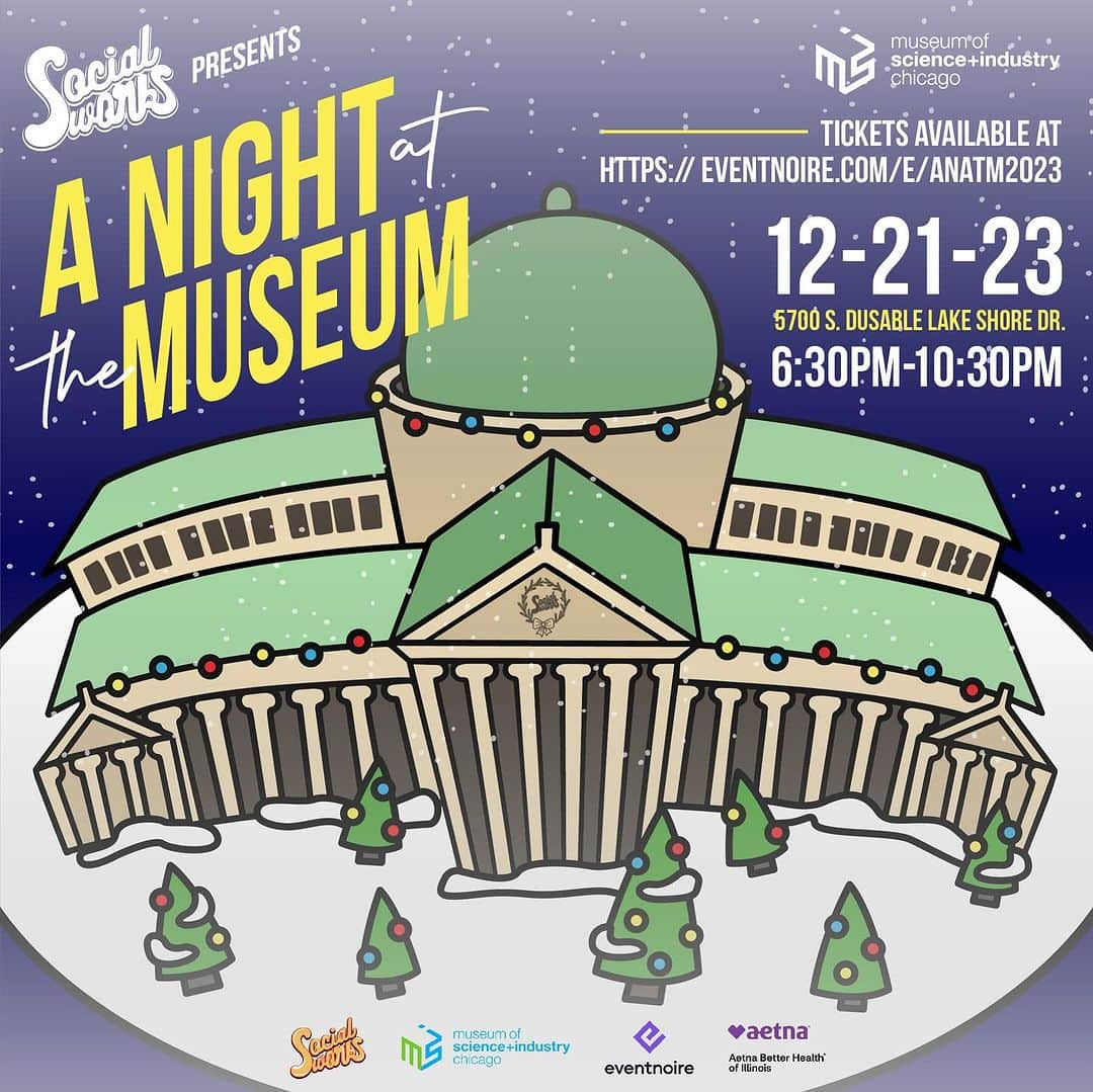 チャンス・ザ・ラッパーのインスタグラム：「Chicago! 🎄❤️✨ Get ready to experience the magic of @msichicago special exhibits and engage with over 50 event-only vendors, activations, and performers at "A Night at the Museum" happening on December 21st 2023. Tickets available now! Link in bio. #WarmestWinter #ANATM #SocialWorks」