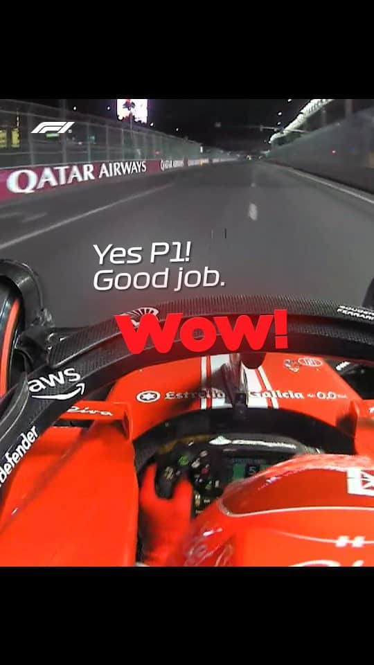 シャルル・ルクレールのインスタグラム：「You can see what it means to the team 👏  The moment @charles_leclerc and @scuderiaferrari claimed pole in Las Vegas! ❤️  #F1 #Formula1 #LasVegasGP #CharlesLeclerc」