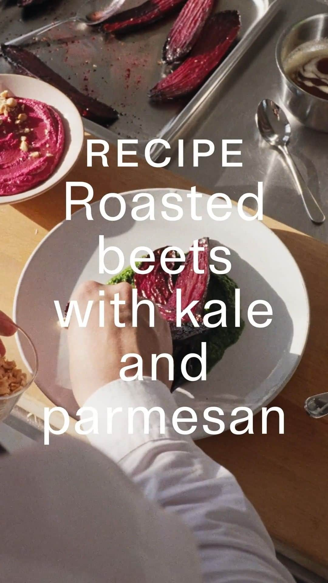 ARKETのインスタグラム：「Seasonal cooking with Martin Berg – try his new recipe with roasted beetroots, kale and parmesan, topped with browned butter. A comforting dish on its own but also ideal as a festive side serving. Read the full recipe: link in bio. - #ARKET #recipe」