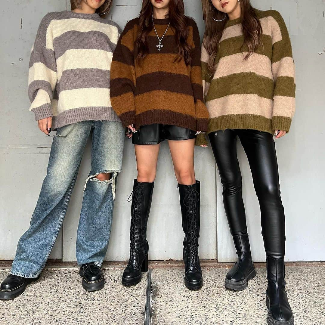 エゴイストのインスタグラム：「2023 WINTER COLLECTION ・ 𝗖𝗢𝗡𝗧𝗥𝗔𝗦𝗧 ・ ーーーーーーーーーーーーーーーーー  【KNIT】 ✔︎BIGボーダーニットトップス ¥7,590tax in BROWN/KHAKI/GRAY FREE  ーーーーーーーーーーーーーーーーー ・ ・ #EGOIST #egoist #エゴイスト #エゴ #冬 #冬コーデ #winter #coordinate #contrast #knit」