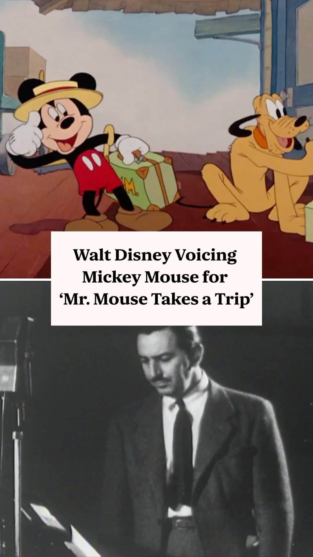 ミッキーマウスのインスタグラム：「Walt Disney and Mickey Mouse: Partners since 1928 🤝 In celebration of Mickey’s birthday today, watch Walt provide Mickey’s voice for the classic animated short “Mr. Mouse Takes a Trip” #HappyBirthdayMickey #Disney100」