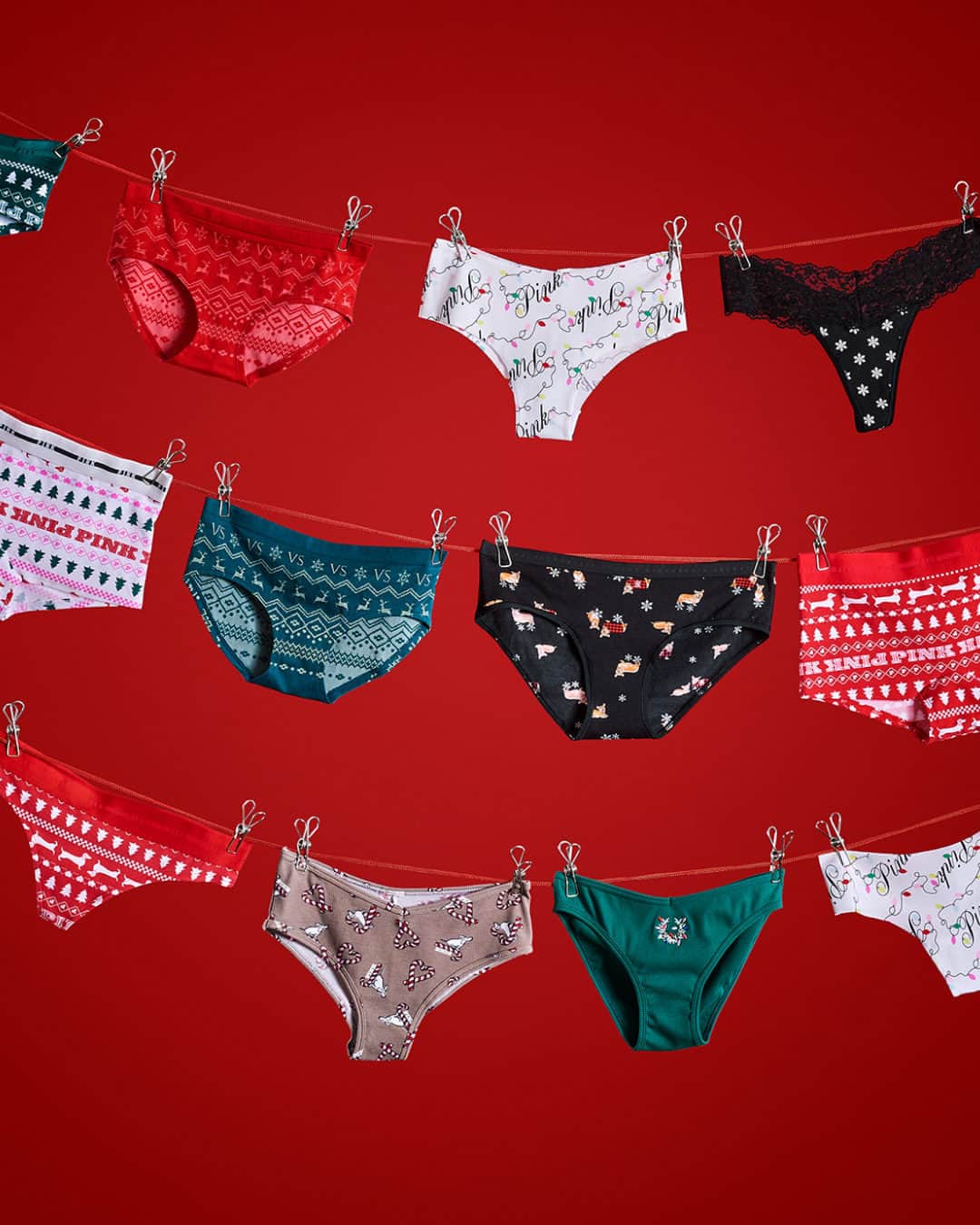 Victoria's Secret PINKのインスタグラム：「We’re keeping the festive vibes flowing with some early Black Friday deals. Shop 7/$35 Panties in the holliest and jolliest of prints and styles.」