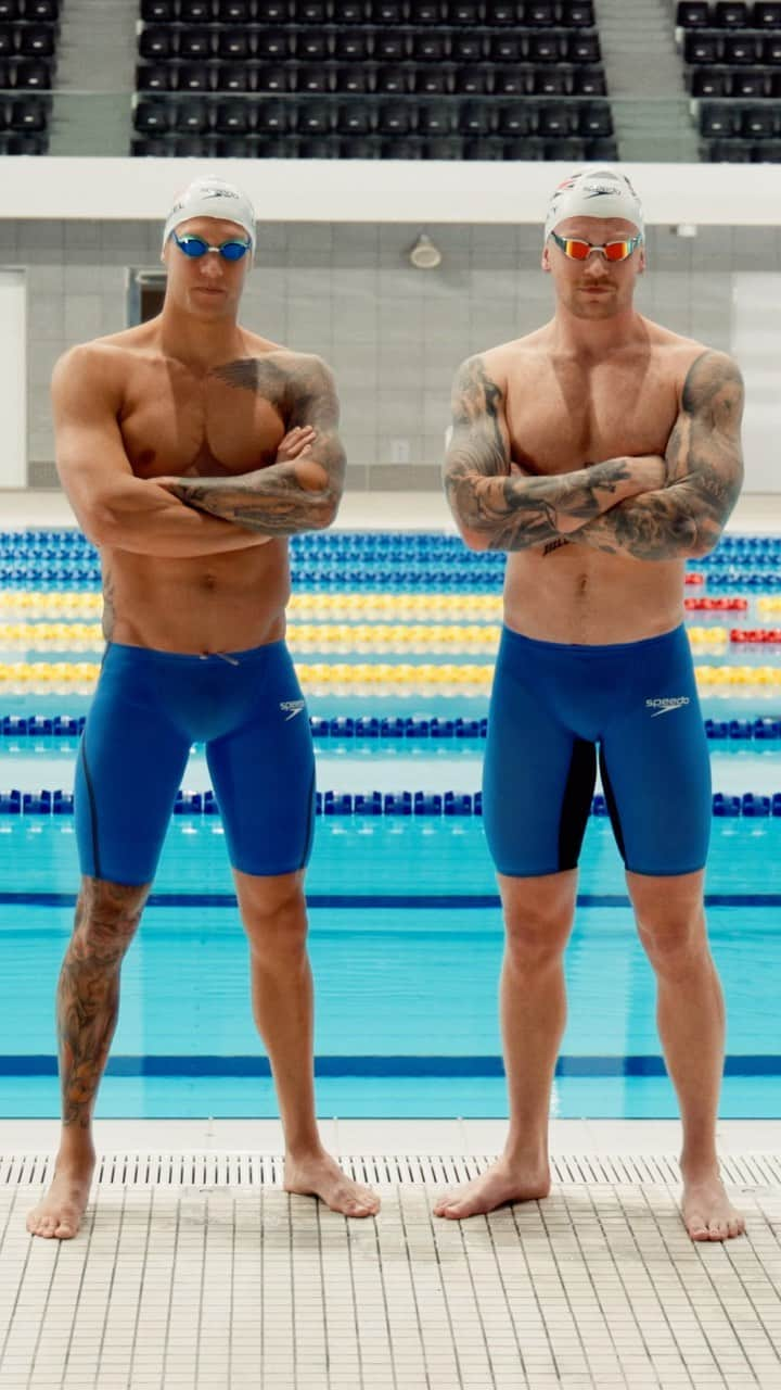 スピードのインスタグラム：「@caelebdressel & @adam_peaty ready to push their limits in Fastskin LZR 2.0! 🔥  Are you Team Valor or Team Intent?   #FastskinLZR #TeamSpeedo」