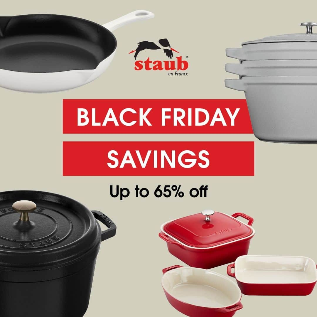 Staub USA（ストウブ）のインスタグラム：「⭐ Black Friday starts now ⭐ Our once-a-year Black Friday savings are now live on our site and they're selling fast. Save up to 65% at the link in our bio on our favorite cast iron and ceramic pieces. If you've been wanting to add to your STAUB collection, now is the perfect time. 😉 #madeinstaub #blackfriday #giftideas #foodiegiftideas」