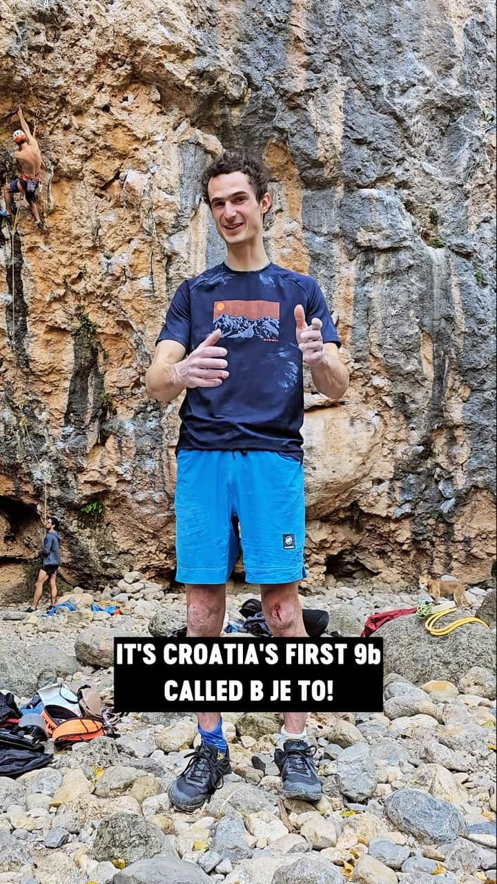 Mammutのインスタグラム：「The new route called B je to! 9b is pretty nice, and the fight was pretty epic 🙏 Are you also impressed by the climbing potential of the Vranjača cave in Paklenica 🇭🇷(Croatia)? Watch the new episode on my YouTube channel, and head to the rocks 💪  For more climbing content, join my Tips & Tricks series in the new membership section on my YouTube channel. See you there 👊  #adamondra #AO #rockclimbing #rockclimber #climbing #croatia #caveclimbing #firstascent #mammut @mammut_swiss1862」