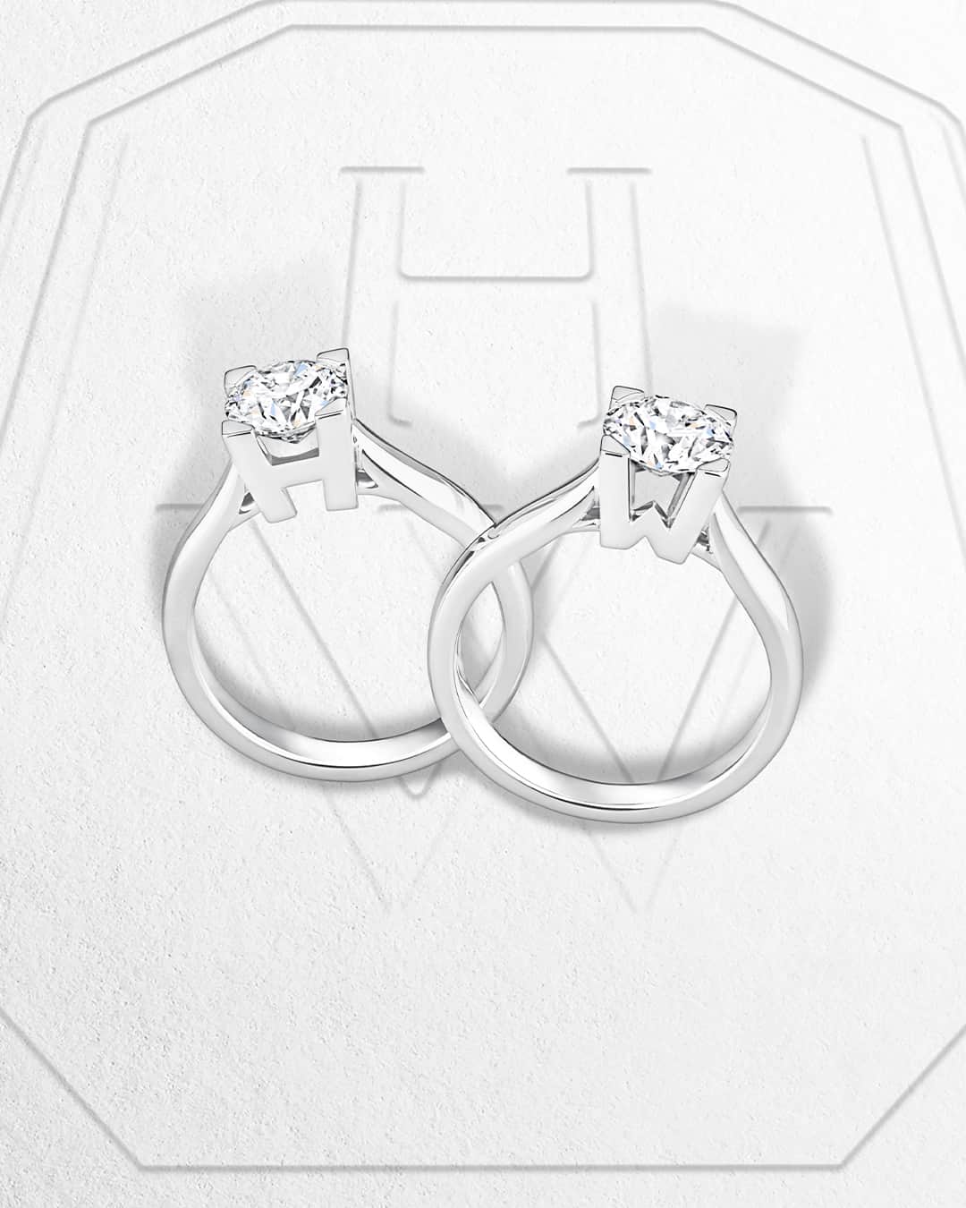 ハリー・ウィンストンのインスタグラム：「With a sparkling round brilliant diamond center stone poised between “H” and “W” logotypes, this HW Logo engagement ring is more than an homage to the House’s unwavering legacy—it’s also a symbol of a couple’s unique bond. Ask the question of a lifetime with a diamond engagement ring from the HW Logo collection. Link in bio. #HWLogo #HarryWinston」