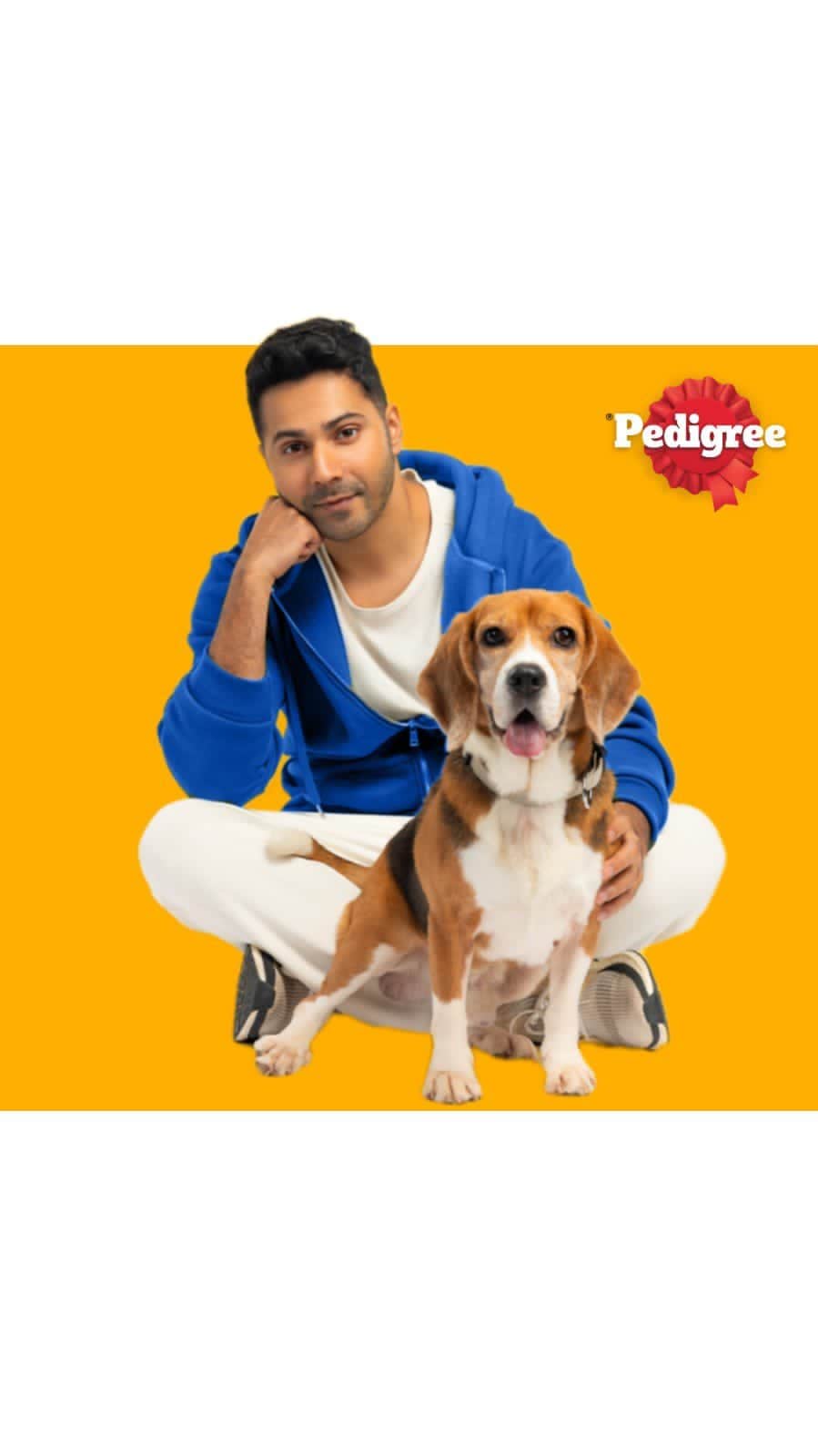 Varun Dhawanのインスタグラム：「Unlock your doggo’s star potential with Pedigree’s 100% Complete & Balanced enriched with 37 essential nutrients for healthy bones and muscles. #VarunBowledOverbyPedigree #PedigreeCompleteAndBalancedNutrition @pedigree_india」