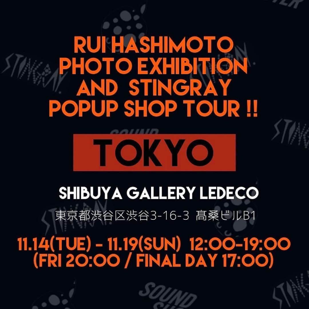 橋本塁さんのインスタグラム写真 - (橋本塁Instagram)「【渋谷サウシュー写真展 &STINGRAY最終日！】 ルデコ(渋谷区渋谷3-16-3高桑ビル地下一階)にて今年最後のgサウシュー写真展&STINGRAYショップ最終日17時まで！是非買い物がてらやライブの前に！STINGRAYの新作フーディー発売中！17時からの搬出ボランティアさんも大募集！  #サウシュー　#写真展　#STINGRAY #渋谷」11月19日 12時17分 - ruihashimoto