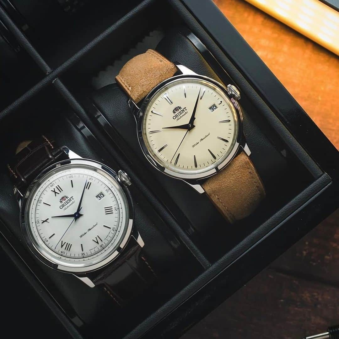 Orient Watchのインスタグラム：「Why choose when you can have both…AND at a discount!  Starting now, all watches are 15% off with code “BF2023”.  LEFT: ORIENT BAMBINO VERSION 2 | FAC00009W0   RIGHT: ORIENT BAMBINO VERSION 7 | RA-AC0M04Y10B」