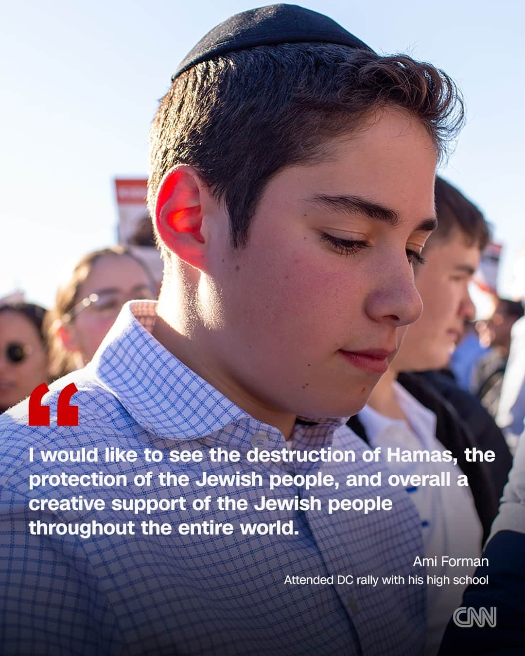 CNNさんのインスタグラム写真 - (CNNInstagram)「Frustration. Outrage. Fear. Hope.   Ever since October 7, large crowds have gathered around the world with chants and signs in response to the war between Israel and Hamas and the resulting casualties.   On a cold and sunny recent Tuesday, pro-Israel demonstrators gathered on the National Mall in Washington, DC, decked in the blue and white colors of the Israeli flag. Days earlier, at a pro-Palestinian event in New York City's Columbus Circle, demonstrators waved Palestinian flags and carried signs.   CNN spoke to some of the demonstrators at the rallies to better understand why thousands have joined marches and what those in attendance hope to accomplish. Here's what they had to say.   Read more at the link in our bio.   📸: Laura Oliverio and Rebecca Wright/CNN    Correction: An earlier version of this post included an inaccurate caption on the photo of a necklace. Its charm depicts a map of Israel and the occupied Palestinian territories.」11月19日 4時06分 - cnn