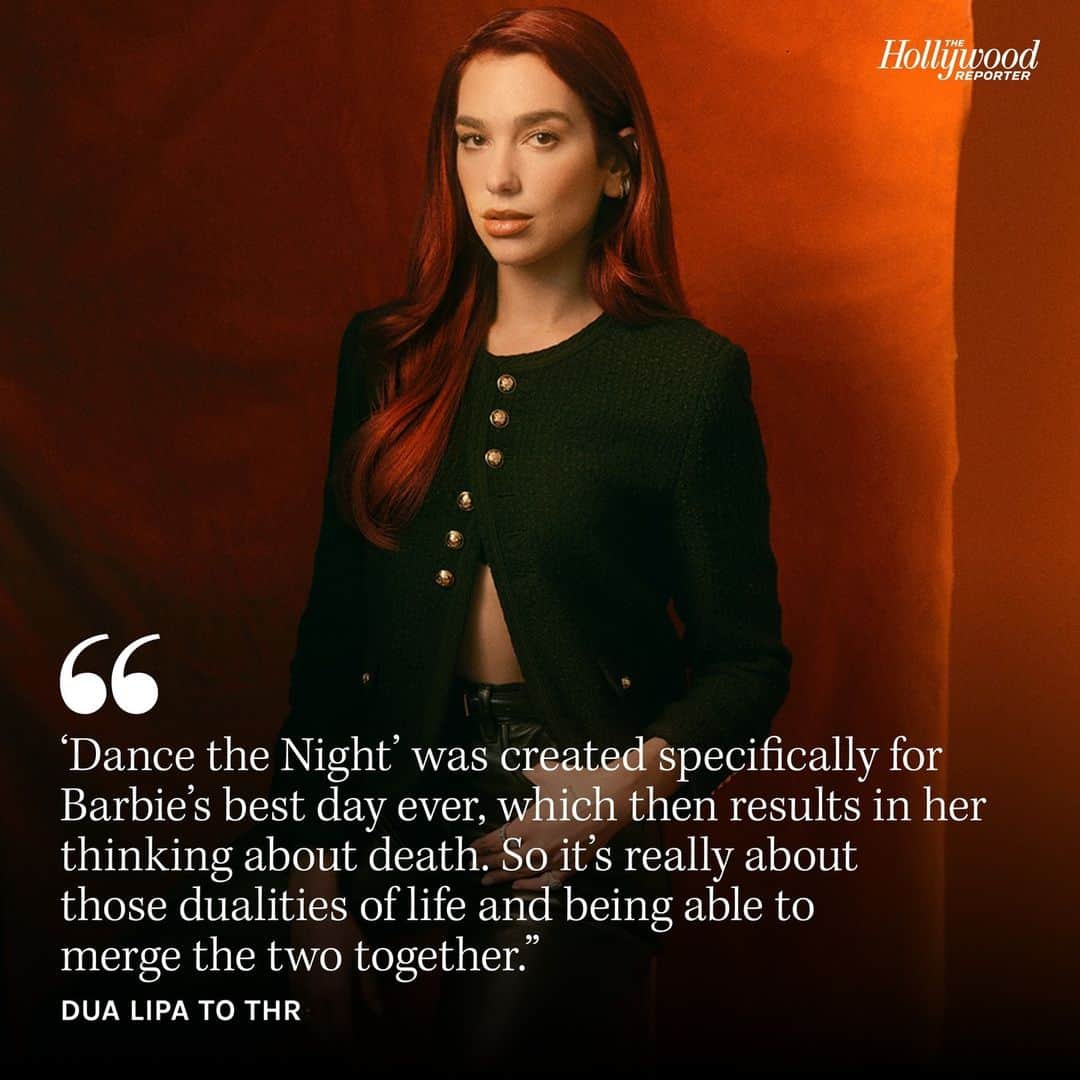 ハリウッド・リポーターのインスタグラム：「#DuaLipa speaks on the process of creating #BarbieTheAlbum's song "Dance the Night" for #BarbieTheMovie:⁠ ⁠ "Basically, the way it came to be was Mark Ronson DM’d me on Instagram," she says. "I was like, 'This is an absolute no-brainer. One thousand percent yes.' I was on tour at the time, so I was like, 'OK, when does the song need to be due?' I flew to New York, we went in the studio, and we just had so much time talking to Greta, understanding the premise of the film." More at link in bio.⁠ ⁠ Photographer: Austin Hargrave @austinhargrave⁠ Location: The Georgian @thegeorgian」