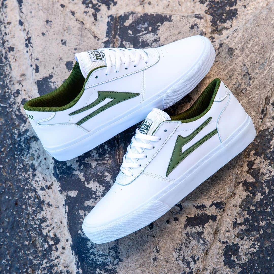 ラカイリミテッドフットウェアのインスタグラム：「Manchester in White/Olive Leather 🫒  Available now at skate shops and Lakai.com #Lakai」