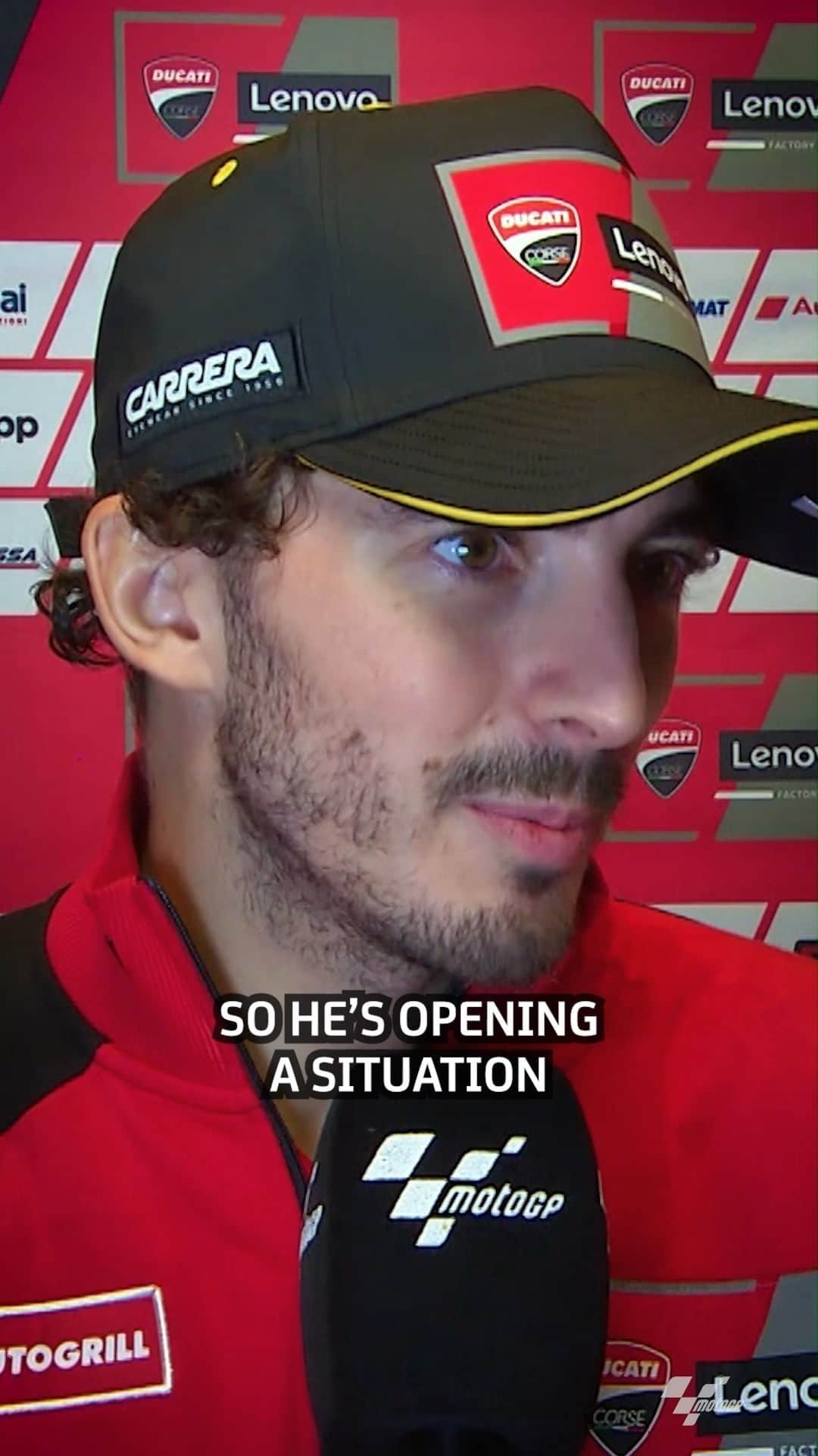 MotoGPのインスタグラム：「"He's opening a situation that might be interesting for tomorrow!" - @pecco63 👀Tomorrow's race can't come soon enough as the reigning World Champion throws down the gauntlet to his title rival @89jorgemartin ⚔️  #QatarGP 🇶🇦 #PECCOvsMARTIN #PeccoBagnaia #FB1」
