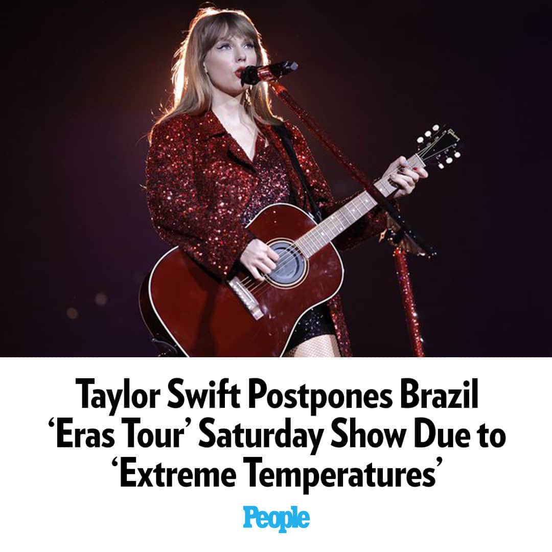 People Magazineのインスタグラム：「Pop superstar Taylor Swift just shared an Instagram Story notifying her followers that her second of three Eras Tour concerts in Rio de Janeiro, Brazil will not go on as planned. Tap our bio link to read more. | 📷: Getty」