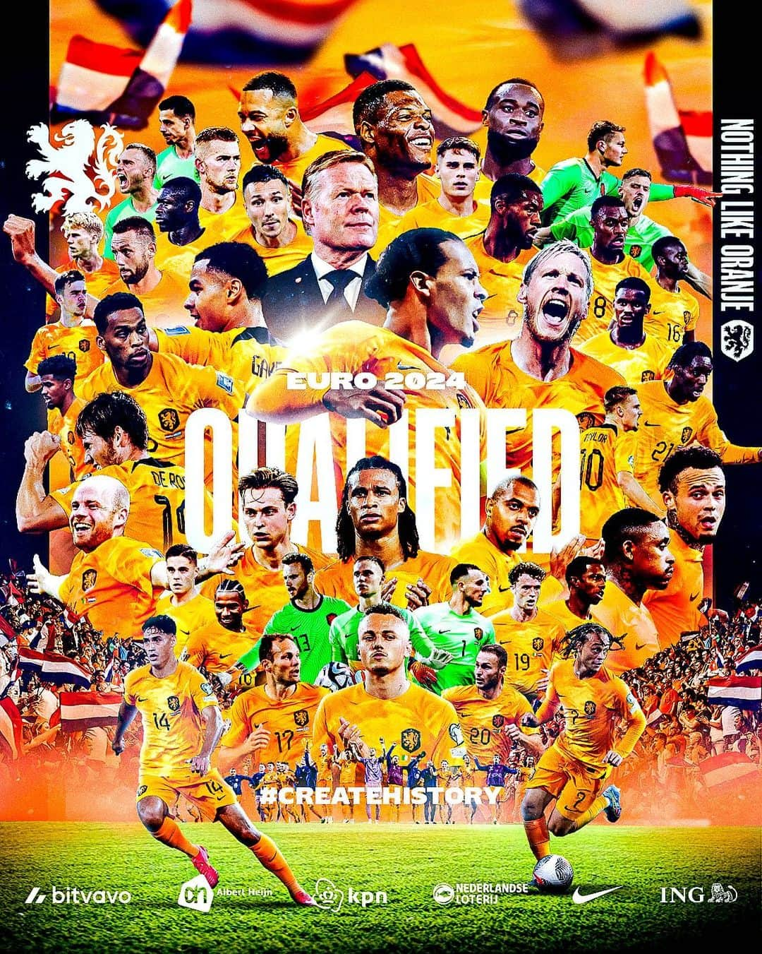 サッカー オランダ代表チームのインスタグラム：「@euro2024, 𝗛𝗘𝗥𝗘 𝗪𝗘 𝗖𝗢𝗠𝗘! 🦁  #NothingLikeOranje #CreateHistory」