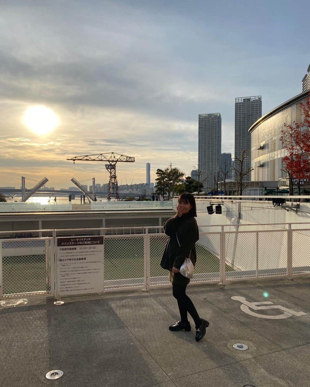 野中藍のインスタグラム：「綺麗な夕日でした🌆  @ららぽーと豊洲  今年も残り1ヶ月ちょっとなんてびっくり🫢  娘→私→娘→息子と体調不良が続いたので、 あと少し元気に過ごせるといいなぁ🙏✨✨  #11月🍁🍂」