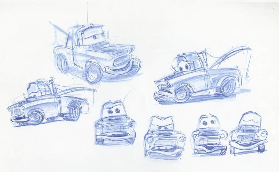 Disney Pixarのインスタグラム：「Mater might be a little rusty, but he's got the biggest ❤️   Concept Art by Bob Pauley」