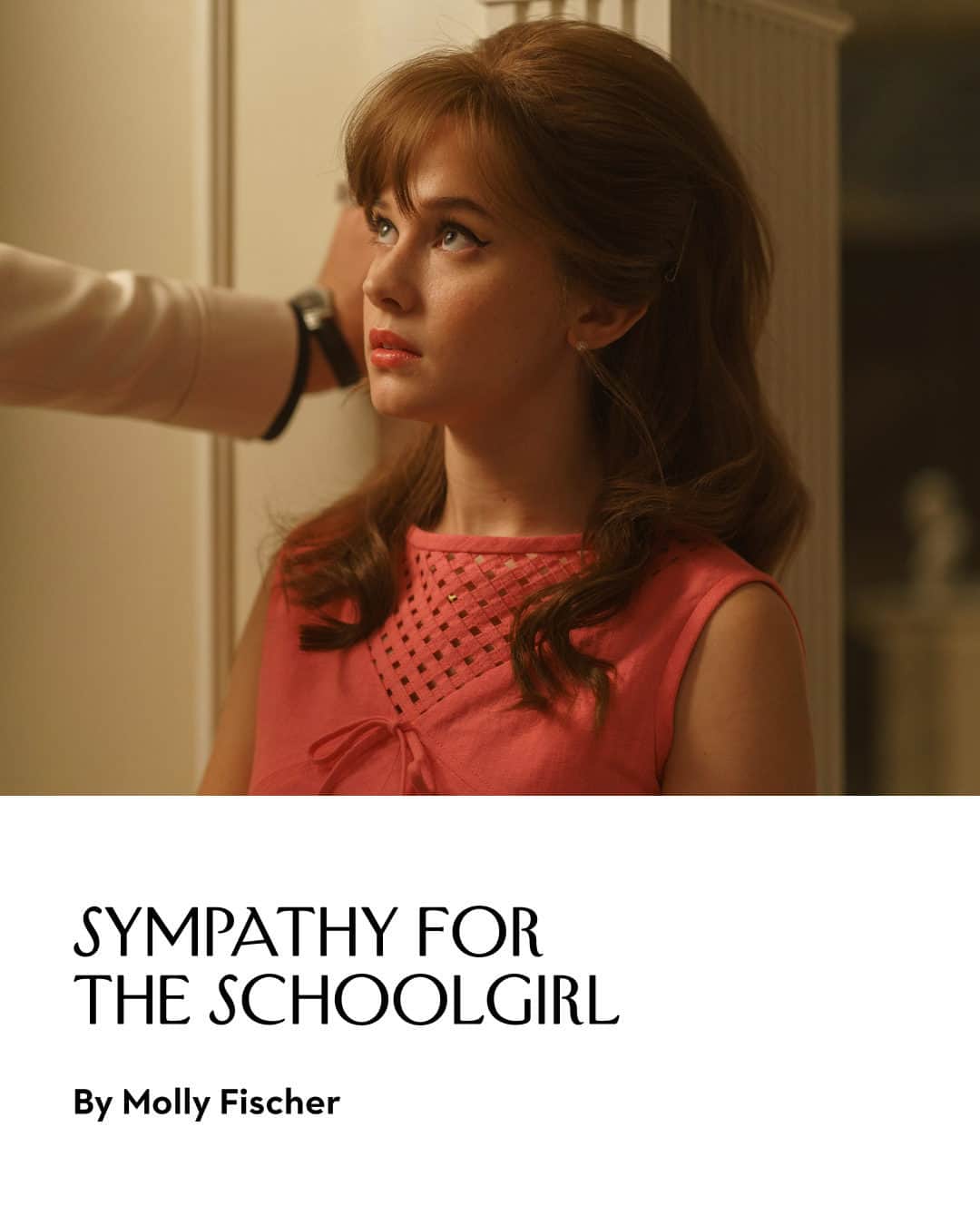 The New Yorkerのインスタグラム：「The schoolgirl merits a moment of reconsideration, Molly Fischer writes. In recent years, teen girlhood has enjoyed a kind of cultural ascendancy. But “the schoolgirl” conjures, in particular, the teen girl as the object of older male interest. “The allure of female youth is so culturally ubiquitous that a filmmaker’s examining it from the inside out can be a defamiliarizing exercise,” Fisher writes. “What is the experience of being young and desired for being young? How does it feel to walk around in the schoolgirl’s pleated skirt?” These are among the questions that Sofia Coppola takes up in “Priscilla.” At the link in our bio, Fischer considers Coppola’s latest, Britney Spears’s memoir, and other explorations of a vexed archetype. Photograph by Sabrina Lantos / Courtesy A24.」