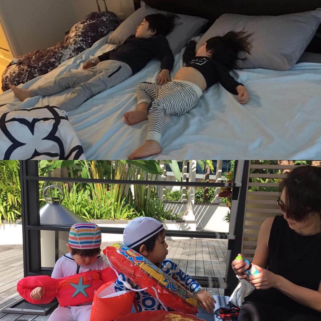 のインスタグラム：「時差ぼけで子供達は爆睡😪 #ハワイ #目が覚めて #プール」