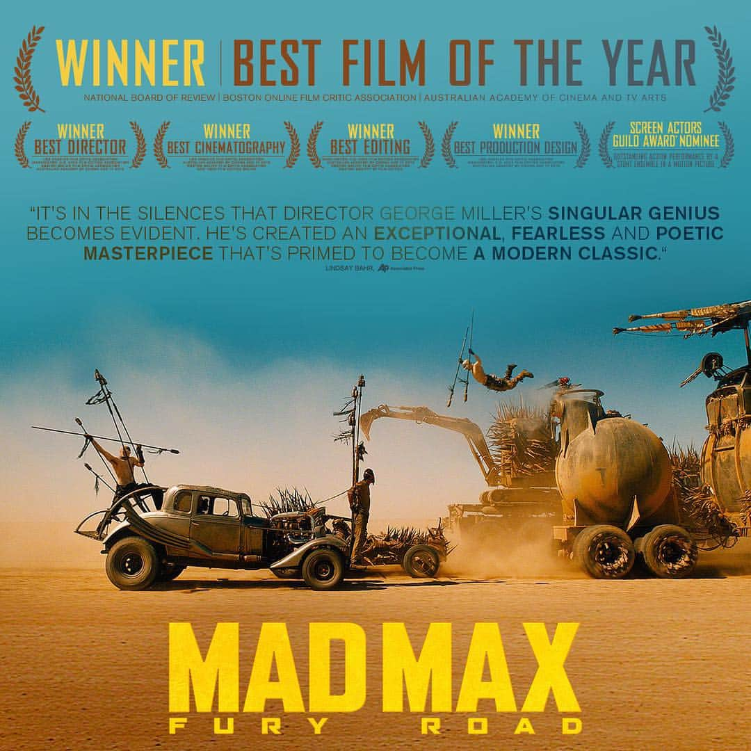 マッドマックスのインスタグラム：「Congratulations to the #MadMax: Fury Road stunt team on their #SAGAwards nomination.」