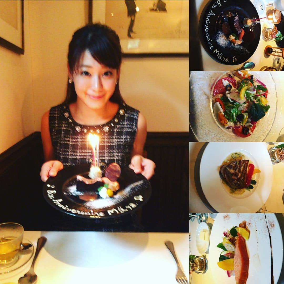 須貝茉彩さんのインスタグラム写真 - (須貝茉彩Instagram)「今更25歳誕生日🎂の写真。 フレンチ行くとお肉が食べられないんです。っていつもシェフに相談してお魚にしてもらいます…。少しずつお肉嫌いを克服していってる最中です(´･_･`)焼き鳥食べたこと…生まれてから一度もありません。  #誕生日#25歳になりました #三ツ星#肉嫌い#好き嫌い」12月10日 11時59分 - maaya.gm