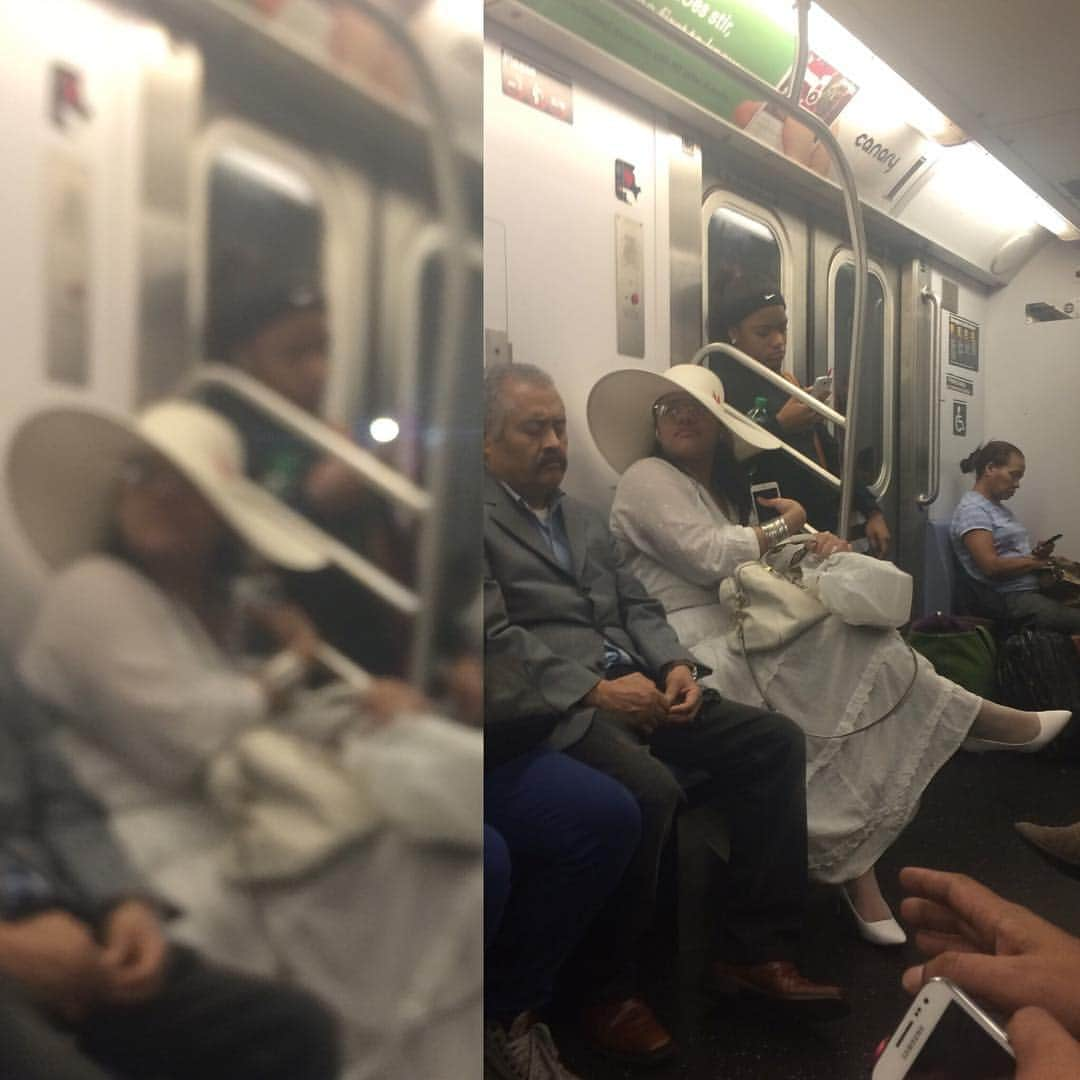 コール・スプラウスのインスタグラム：「A blinding flash. Quick blur. Momentary desperation. Primal cooing. Inevitable defeat. Temporary victory.  Ahh yes, I know this ritual well. Is it wartime atrocity? Nay, tis a #cameraduel.  The subway is a photographic operating theater, and I am the cold body upon the table. So many shots lay unused within my library, that I intentionally avoid posting many of them. This one, this one however. This one is different.  The holiday spirit is in full form. There, behind sad dad and the ghost of Christmas past, a duel was stewing. A young woman pulled the number1 #rookiemistake: flash.  So excited was I, that I blurred the shot. Yes fair people, even pros are prone. Fear not, the bright light of shame shines through, and the flash is still visible. Unfortunately, the only real illumination was upon her characteristic frown of embarrassed defeat. #HeKnowsWhenYouveBeenBadOrGood #ColeInYourStocking」