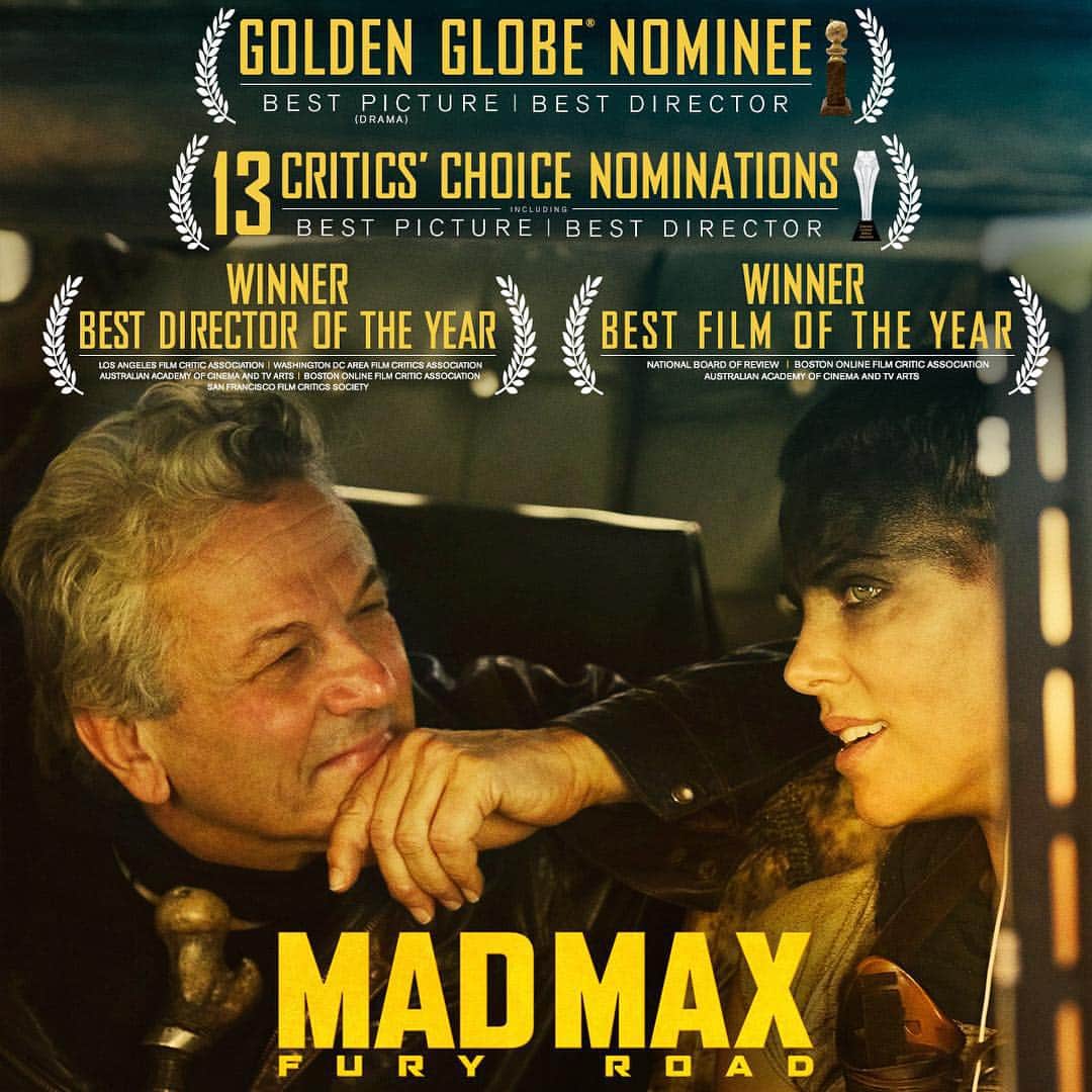 マッドマックスのインスタグラム：「#MadMax: Fury Road receives 13 #CriticsChoice nominations, including Best Picture and Best Director!」
