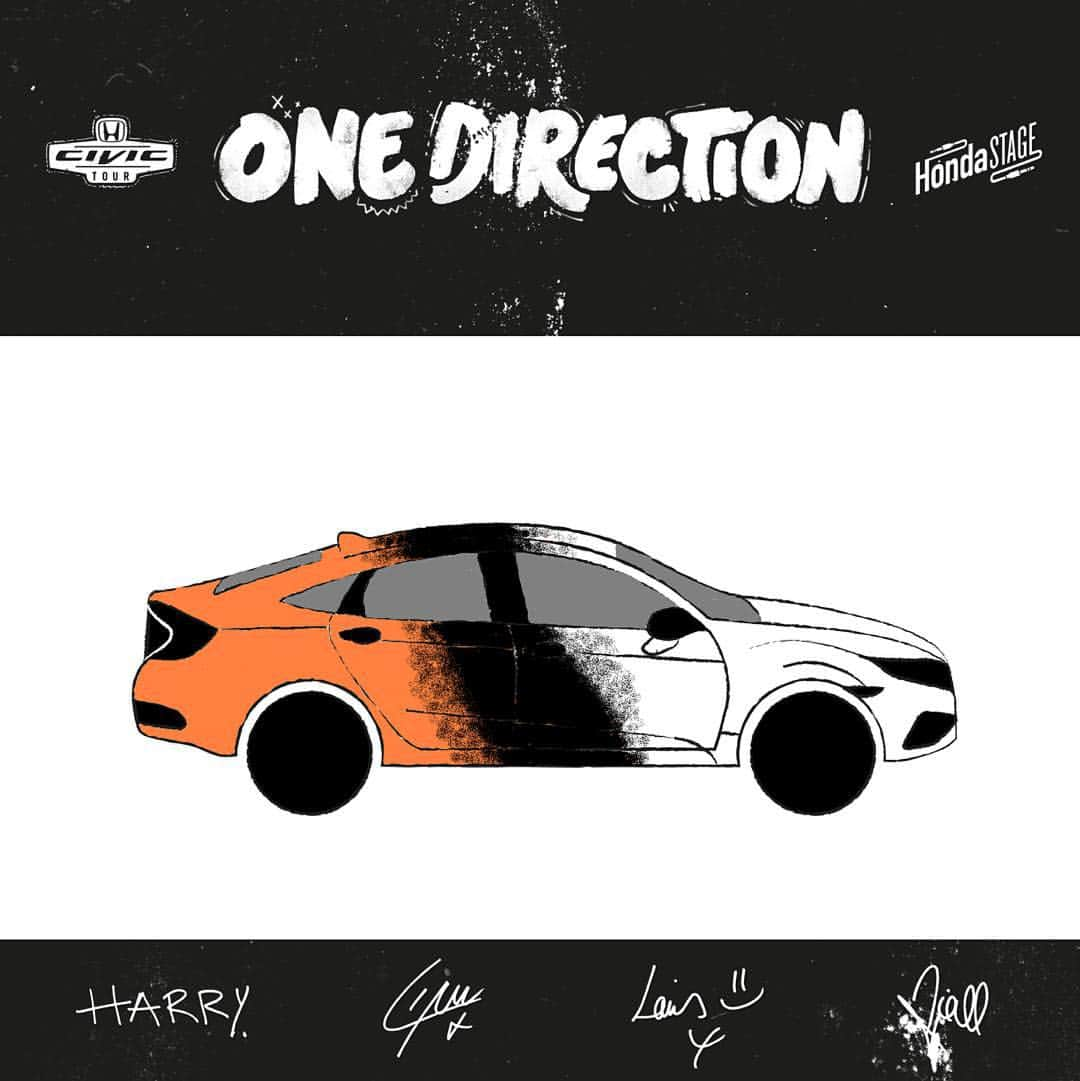 ワン・ダイレクションのインスタグラム：「US fans! You don't want to miss your chance to win an all-new 2016 Honda Civic Sedan. The guys are looking for one lucky fan to score a custom Civic hand-painted with their own 1D-inspired design.  Check out this latest entry from a 1D fan that decked out the car in #MadeInTheAM album colors.  Download the template now to get started: Honda.us/CivicDesign  Ends 11:59pm ET 2/14/16. No purchase necessary. Open to US only, 18+. Void in AK, HI and where prohibited. See full rules for details: Honda.us/DesignRules  #HondaCivicTour」