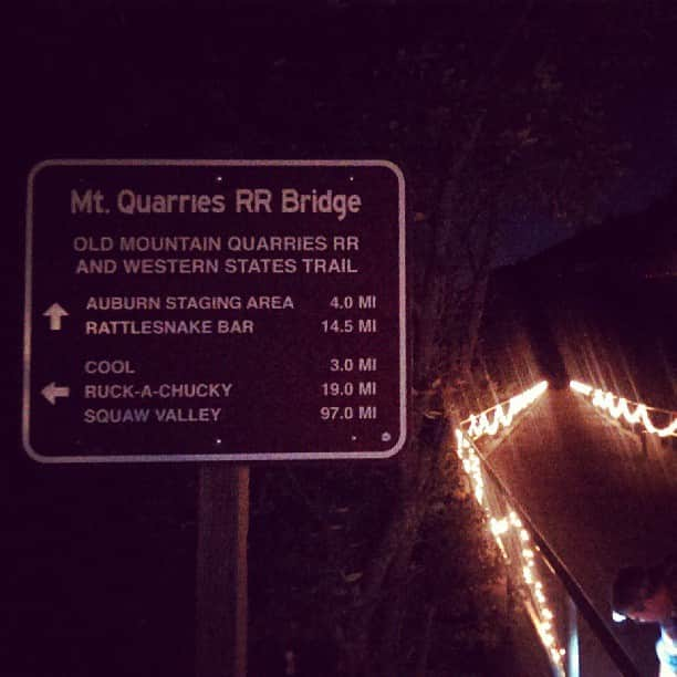 Montrailのインスタグラム：「No Hands Bridge all lit up for the #ws100 runners. Waiting on the leading females! Go @amysproston!!!」