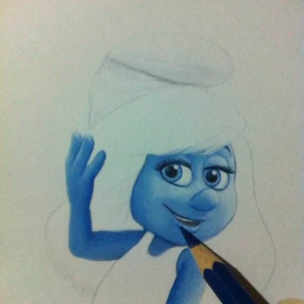 Casのインスタグラム：「Drawing Smurfette 💙」