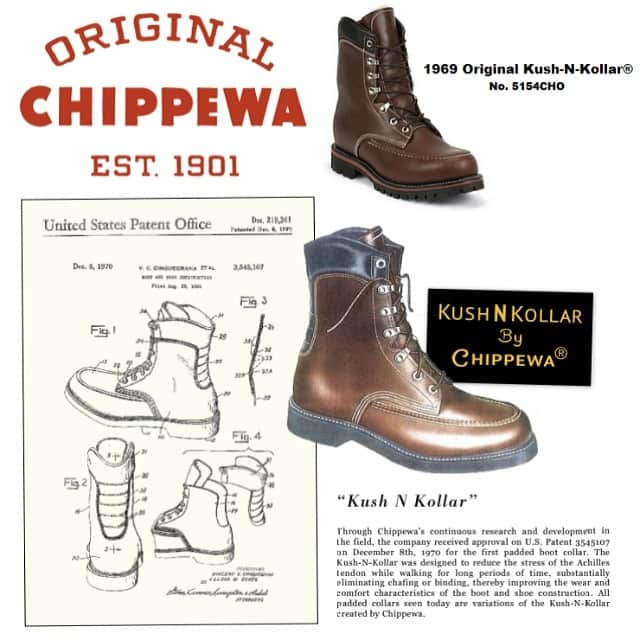 チペワさんのインスタグラム写真 - (チペワInstagram)「Chippewa Boots patented the first padded boot collar, which was designed to reduce stress of the Achilles tendon. The 1969 Original Kush-N-Kollar Boot was re-issued in 2013 as part of the Original Chippewa collection. #tbt #originalchippewa #heritage」3月21日 5時35分 - chippewaboots