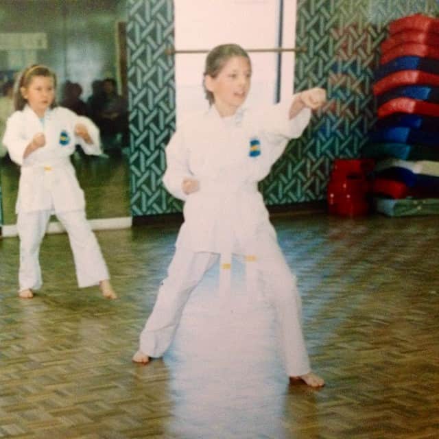 キャサリン・ウィニックのインスタグラム：「Shield-maiden in training.  It all started at age 7.  Me and my little sister going for our first belt testing. #TaeKwonDo #Martial Arts」