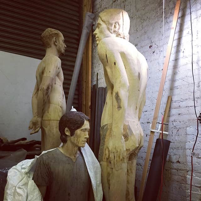 松山智一のインスタグラム：「Visiting my fellow sculptor Sequoyah Aono Studio for some drinks, and see some updates..Your shit is real...」