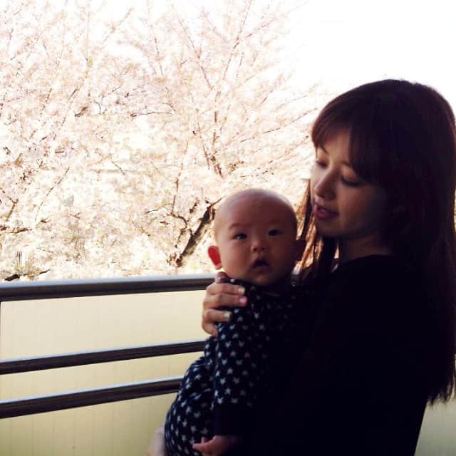 笛木優子のインスタグラム：「お友達のお家でお花見👶🌸💞 친구집에서 벚꽃구경~~」
