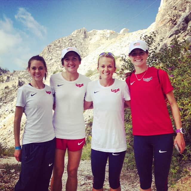 Montrailのインスタグラム：「USA Women's Team getting our course preview on this morning! We get to race not only on a marble quarry, but through it too...like literally through a cave! First "indoor" race not on the track! Excited to toe the line with these mountain divas tomorrow! 💜@meganlizotte  #findyourtrail #usmrt #wmrc2014 @wmrc2014 #wmrc #mountainrunning #trailrunning #usatf #TeamUSA @mountainhardwear @rudyprojectna @clifbarcompany」