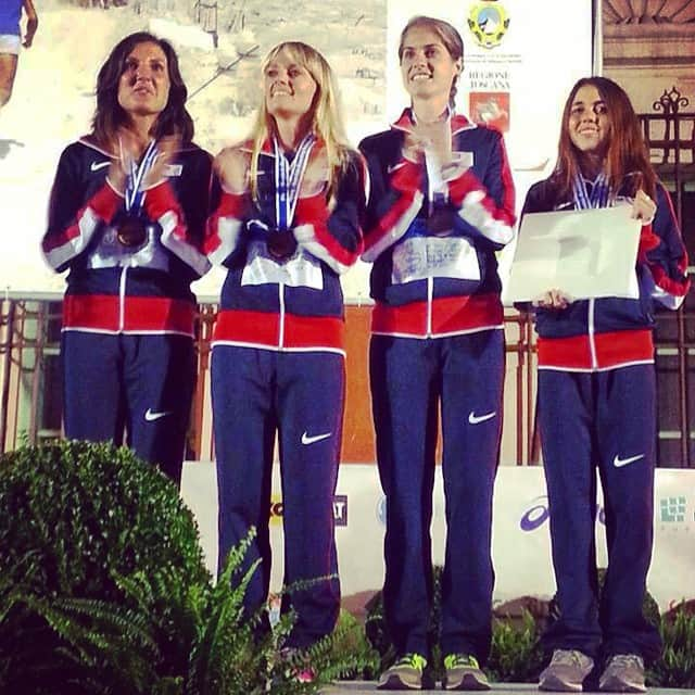 Montrailのインスタグラム：「Ladies & gentlemen, your 3rd place women's team! Really special and emotional evening at my 5th World Mountain Running Championships. So blessed and grateful to have this opportunity! My first year on the #usmrt was in 2009 and we won a bronze medal as a team...looks like things have come full circle! 💜@meganlizotte  #findyourtrail #usmrt #usatf #wmrc #wmrc2014 #mountainrunning #trailrunning」