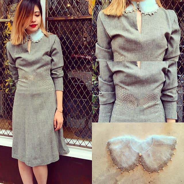 のインスタグラム：「♡♡♡ NEW ARRIVALS  40'sワンピース ×  50'sアンゴラつけ襟  #gray #dress #silver #40's #50's #collar #powder_blue #angora #pearl  #birthdeath #vintage #tokyo #shibuya」