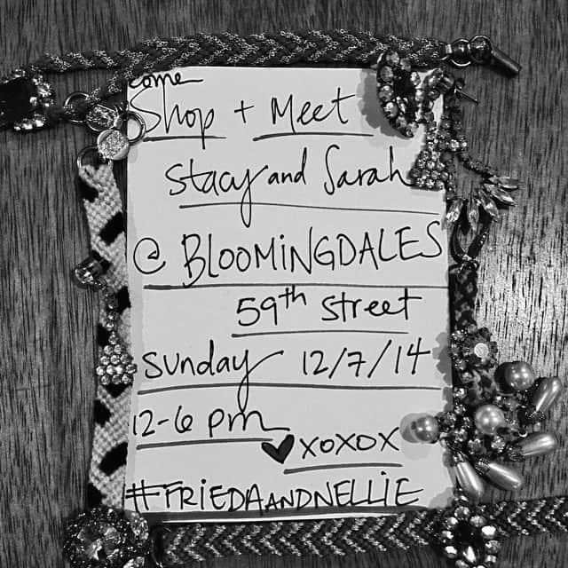 フリーダ＆ネリーのインスタグラム：「#friedaandnellie #holidaytrunkshow @bloomingdales (59th street and Lexington Ave)  Tomorrow Sunday December 7th! #holidayjewels for your lovies and yourself 😊😘+ Co-founders/designers @stacyhberk and @sarahreidyeehaw will be there 12-6pm 🎉🎉🎉🙌❤️😘😊👍🎁💝🎄🎅」