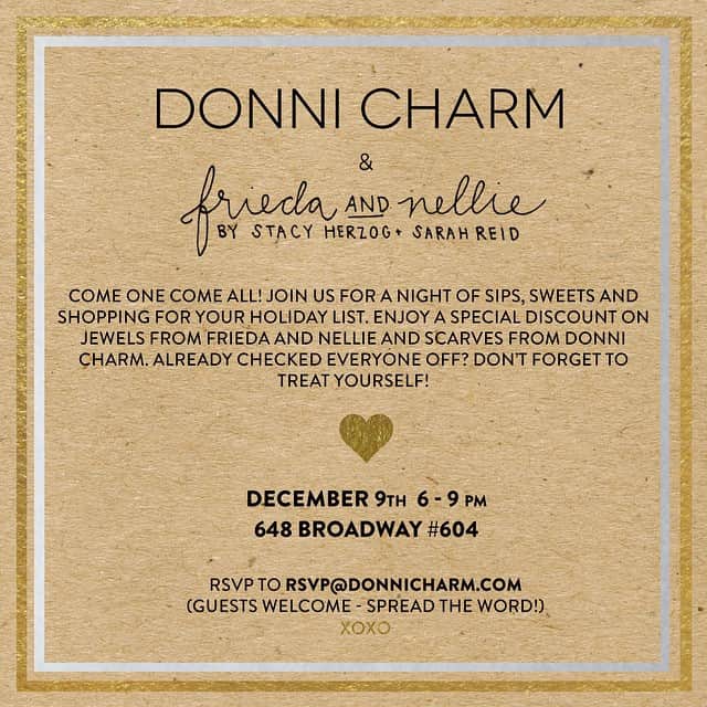 フリーダ＆ネリーのインスタグラム：「See you 6-9pm tonight!!! #holidayjewels #friedaandnellie #donnicharm holiday party with @donnicharm 😘😘😘!」