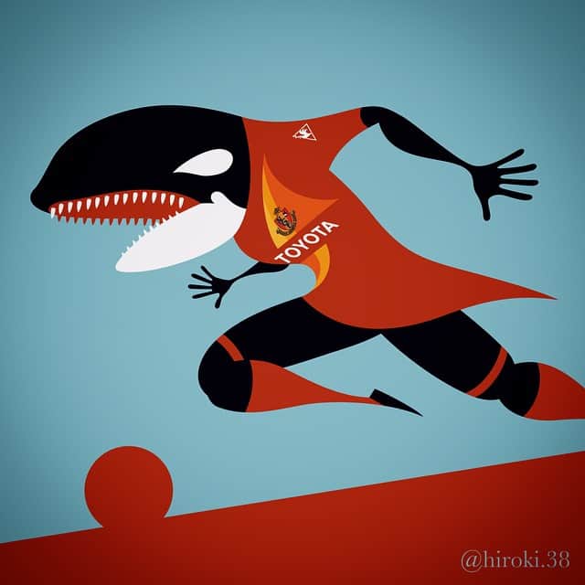 のインスタグラム：「グランパスくん／Physical is strong  #名古屋グランパス #グランパス #日本代表 #サムライブルー #イラスト #サッカー #サッカーイラスト #シャチ #jリーグ #football #footballplayer #soccerplayer #soccer #jleague #japanese #illustrator #illustrations #illustagram #followme #sports #grampus #mascot #character #soccerillustration #japansoccer #samuraiblue #killerwhale #japanesestyle #keisukehonda #mayayoshida」