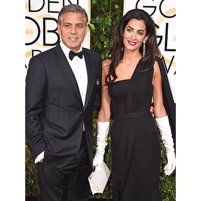 シーシースカイのインスタグラム：「Love George and Amal's red carpet look! #GoldenGlobes #GeorgeClooney #Amal」