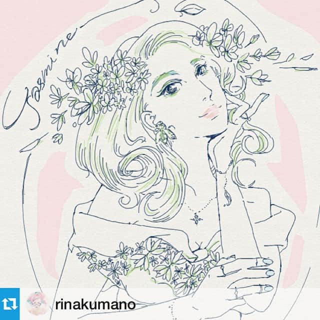 のインスタグラム：「so cute♡  instaで私をイメージして イラストを描いて下さったrinaさん♡  ジャスミン♡  とっても嬉しい♡ありがとうございますっ♪  宝物が増えましたっ♡  #Repost @rinakumano with @repostapp. ・・・ 昨日インスタの絵をお褒めいただいたので調子にのってモデルさんの茉莉花さん@marufoo イメージで描いてみました、ご本人が、綺麗すぎて  難しかった 😭😭😭 #illustration #jasmine#fashiondrawing #draw #fashionillustration #cute#筒泉茉莉花 #モデルさん#綺麗#イラスト#ファッションイラスト#ファッション」