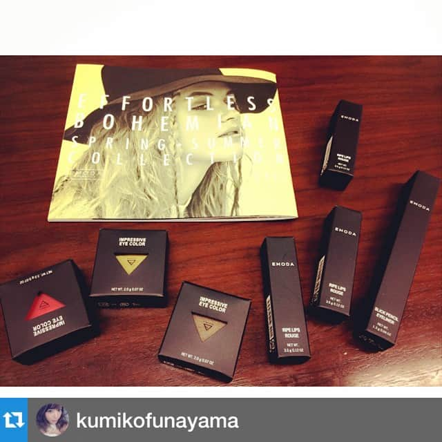 EMODA COSMETICSのインスタグラム：「thanks♡ #Repost @kumikofunayama ・・・ EMODA COSMETICSの 2015 SPRING COLLECTION EFFORTLESS BOHEMIANが届いたよ♡2.13日から発売みたい♡  #COSMETICS #EMODA #LOVE #MAKEUP #2015 #spring」