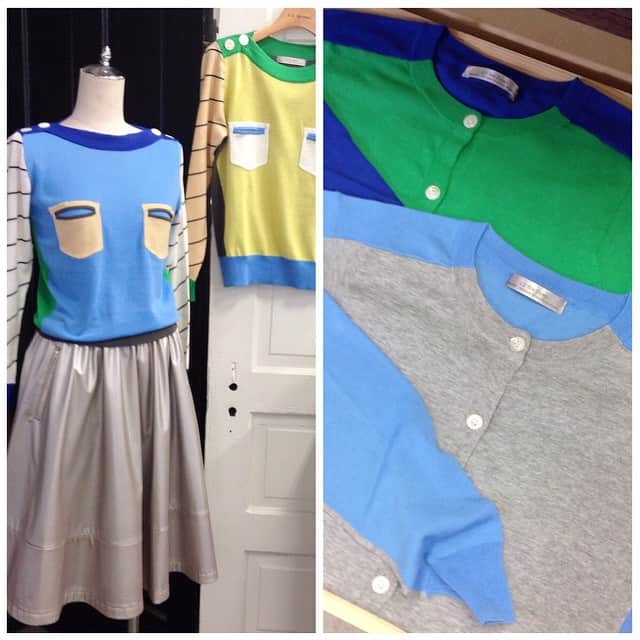 のインスタグラム：「カラフルニットとパンチングエコレザーのスカートで春らしく。webshopでチェック！  #undemi  #undemishop #colorknit #colorcardigan #colorfulknit」